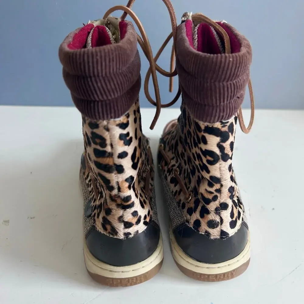 Sperry docksides‎ Boots women's size 9 Leopard Print Brown tweed prep preppy NEW